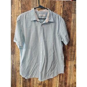 Blue checkered Lightweight cotton calvin klein mens XL Button up (Fits small) ^